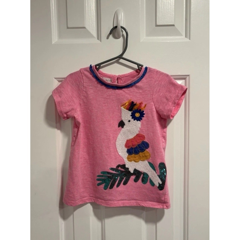 Mud Pie Size 4T/5T Large Sequin Tropical Bird Tee T-Shirt Pink